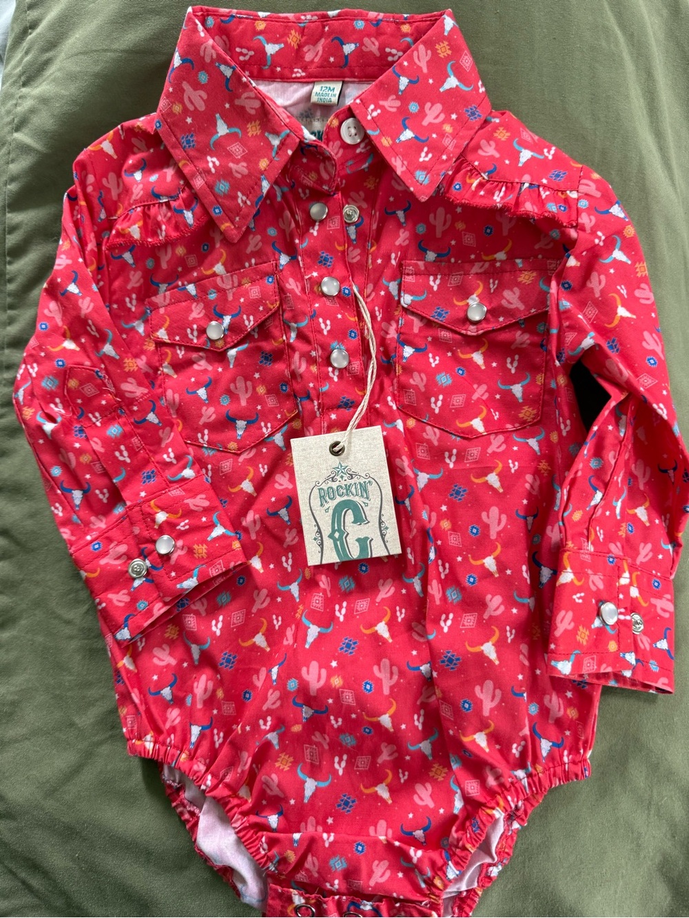 Hot pink Western-Print Baby Bodysuit Shirt